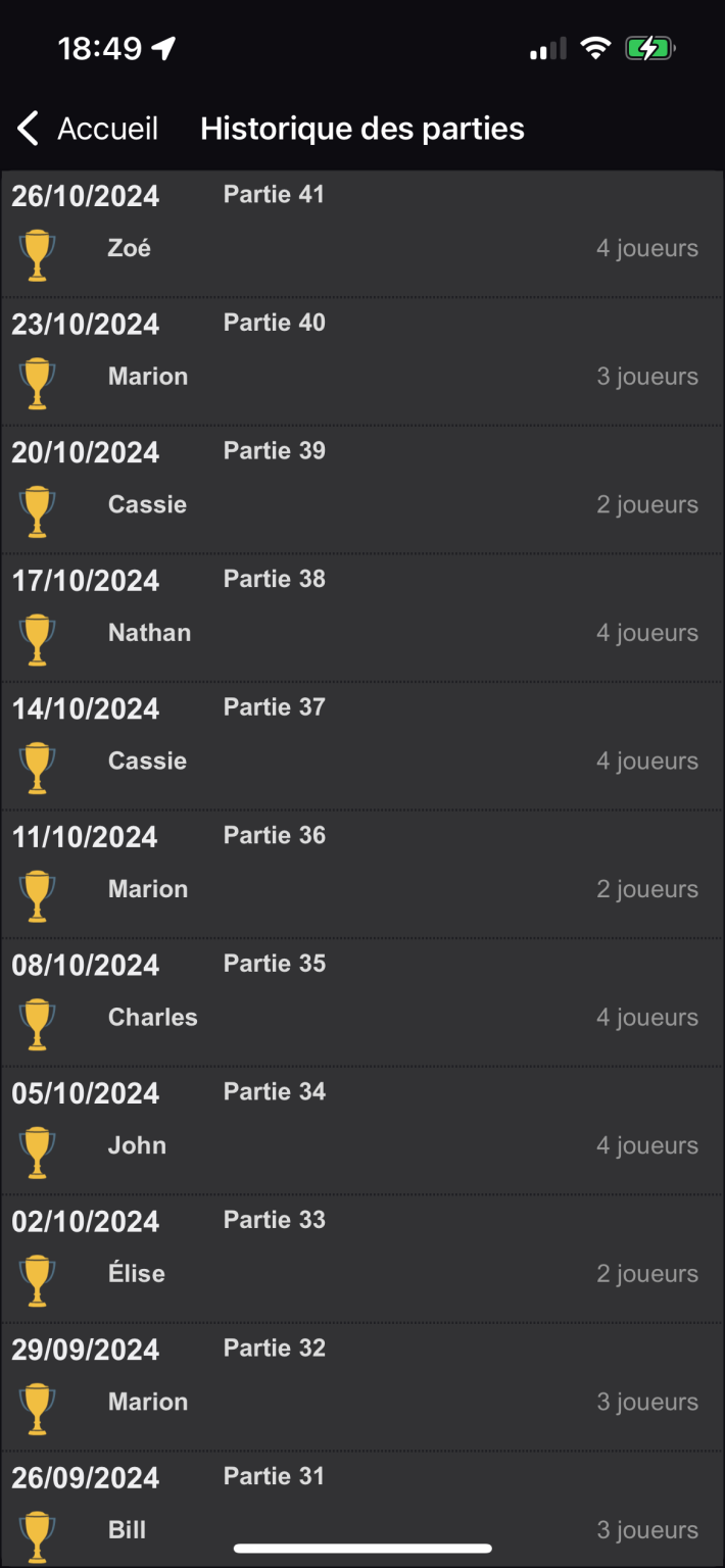 ScoreLex &ndash; historique des parties