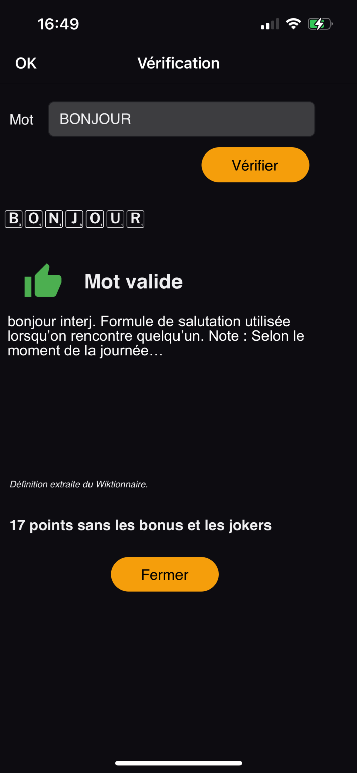 ScoreLex &ndash; Validation du mot