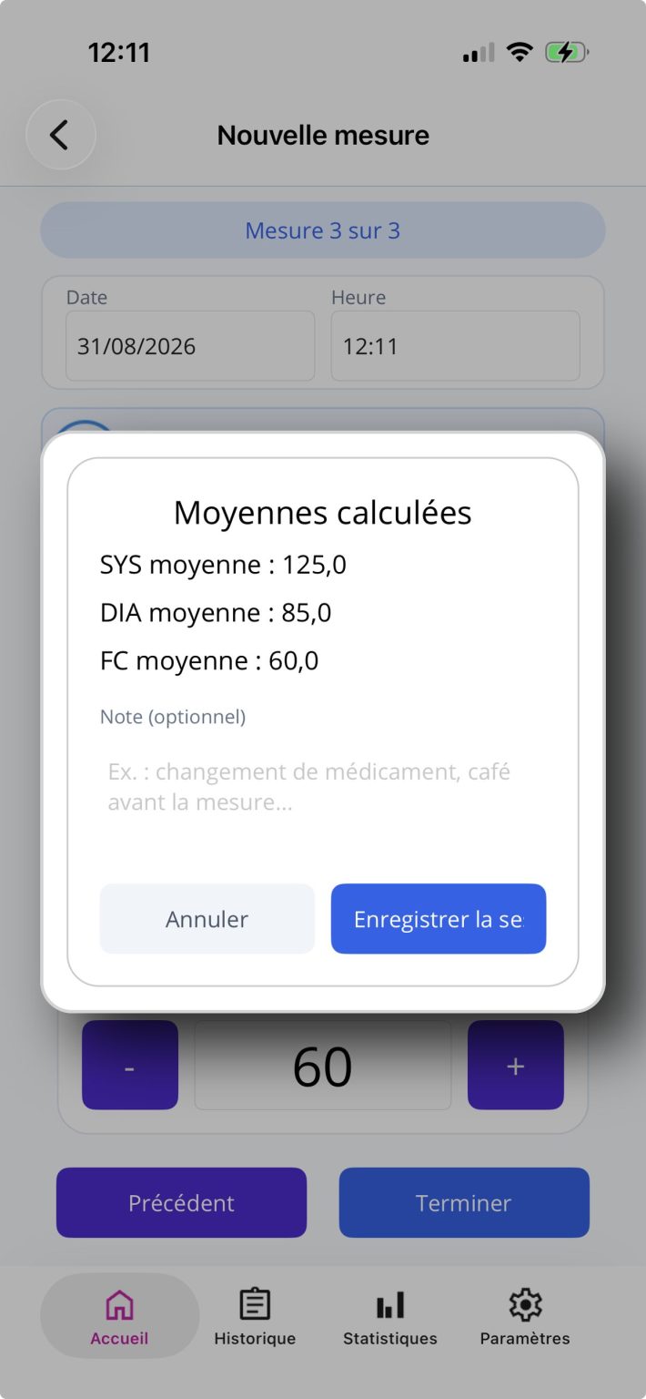 TensiSuivi &ndash; r&eacute;sum&eacute; des moyennes
