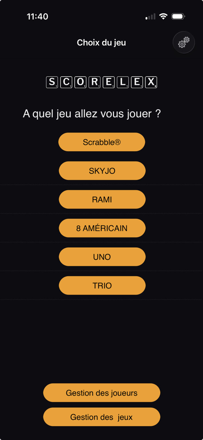 ScoreLex &ndash; choix du jeu