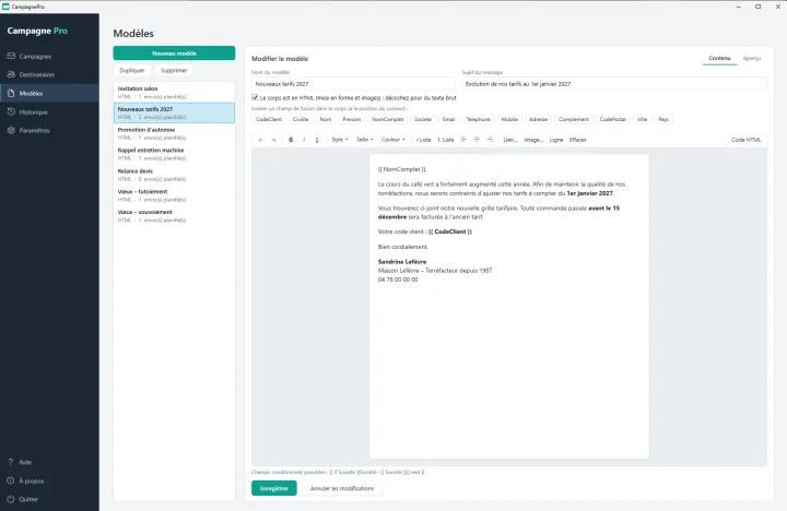 CampagnePro &ndash; &eacute;diteur de mod&egrave;les